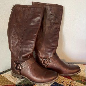FRYE Boots - tall, brown, harness buckle, size 9